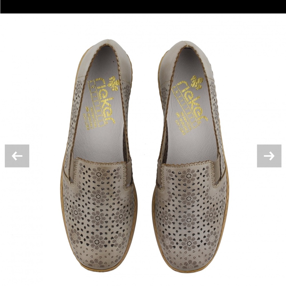 Rieker EU 41 10.5 German leather Floral Cutout Loafers slip on comfort shoe flat